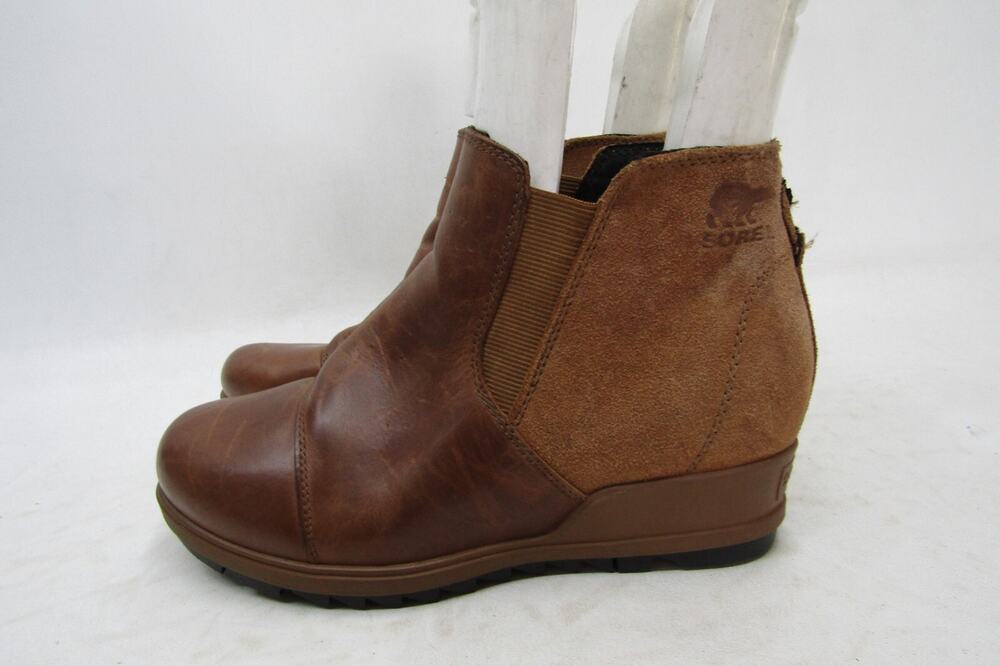 Sorel Womens Size 7.5 Brown Leather Chelsea Ankle Wedge Fashion Boots Bootie